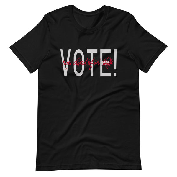 Vote! Short-Sleeve Unisex T-Shirt (gray/red text)