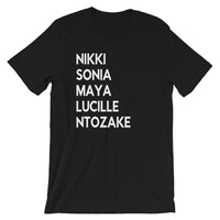 NIKKI, SONIA, MAYA, LUCILLE, NTOZAKE Short-Sleeve Black Unisex T-Shirt